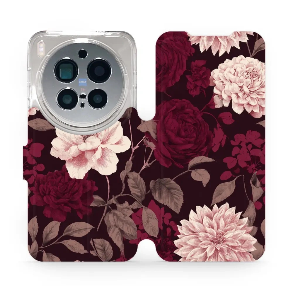 Etui z klapką do Vivo X300 Pro, Mobiwear Book, wino i dalie