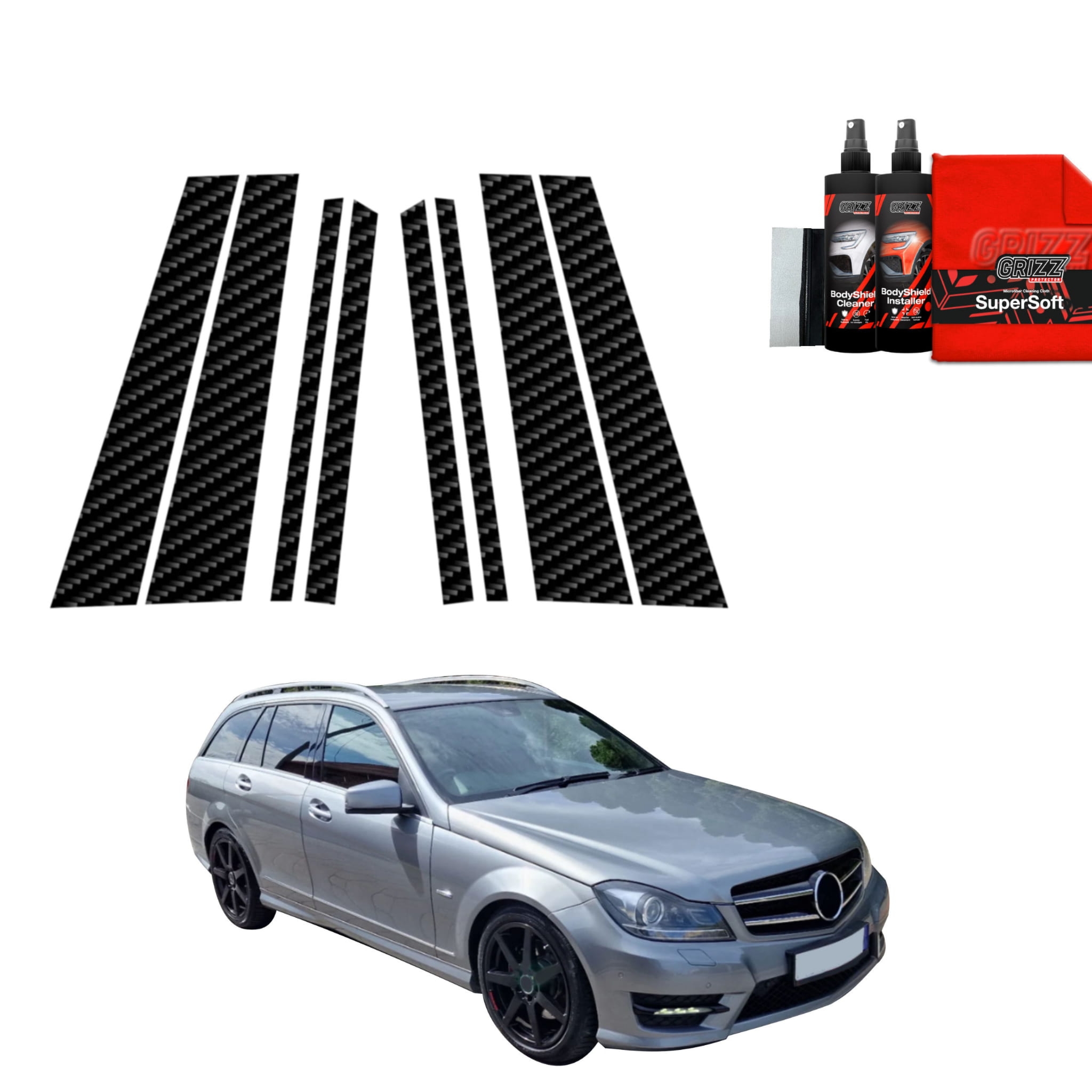 8w1 Folia karbonowa Grizz Protector na słupki do Mercedes Benz C Klasa S204 Kombi Facelifting (2011-2014)