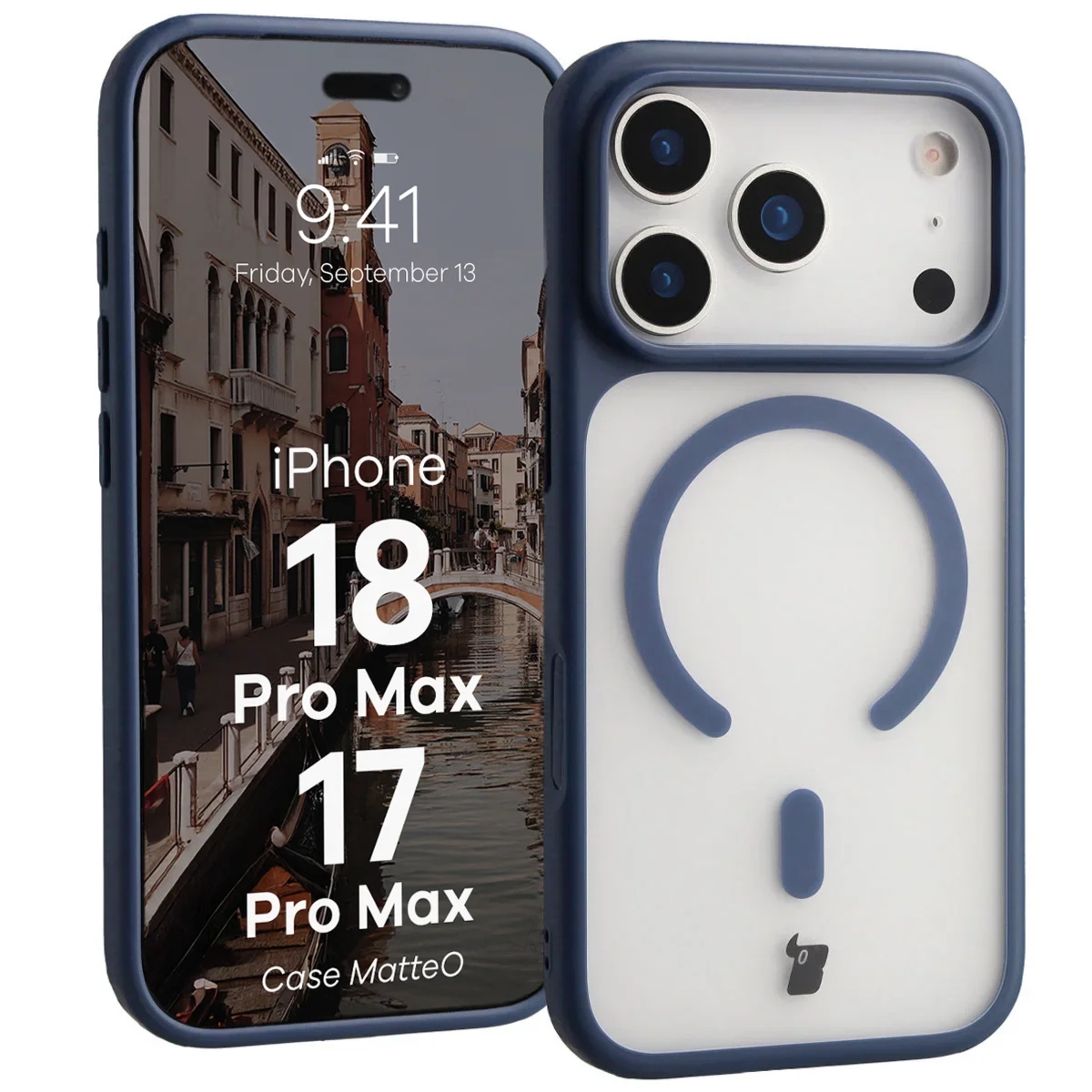 Etui z pierścieniem magnetycznym Bizon Case MatteO do iPhone 18 Pro Max / 17 Pro Max, przydymione-granatowe