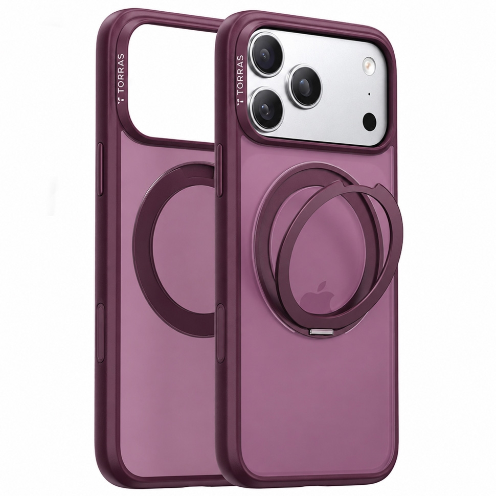Etui z obrotową podstawką 360° Torras O1 Guardian do iPhone 18 Pro / 17 Pro do MagSafe, burgundowe