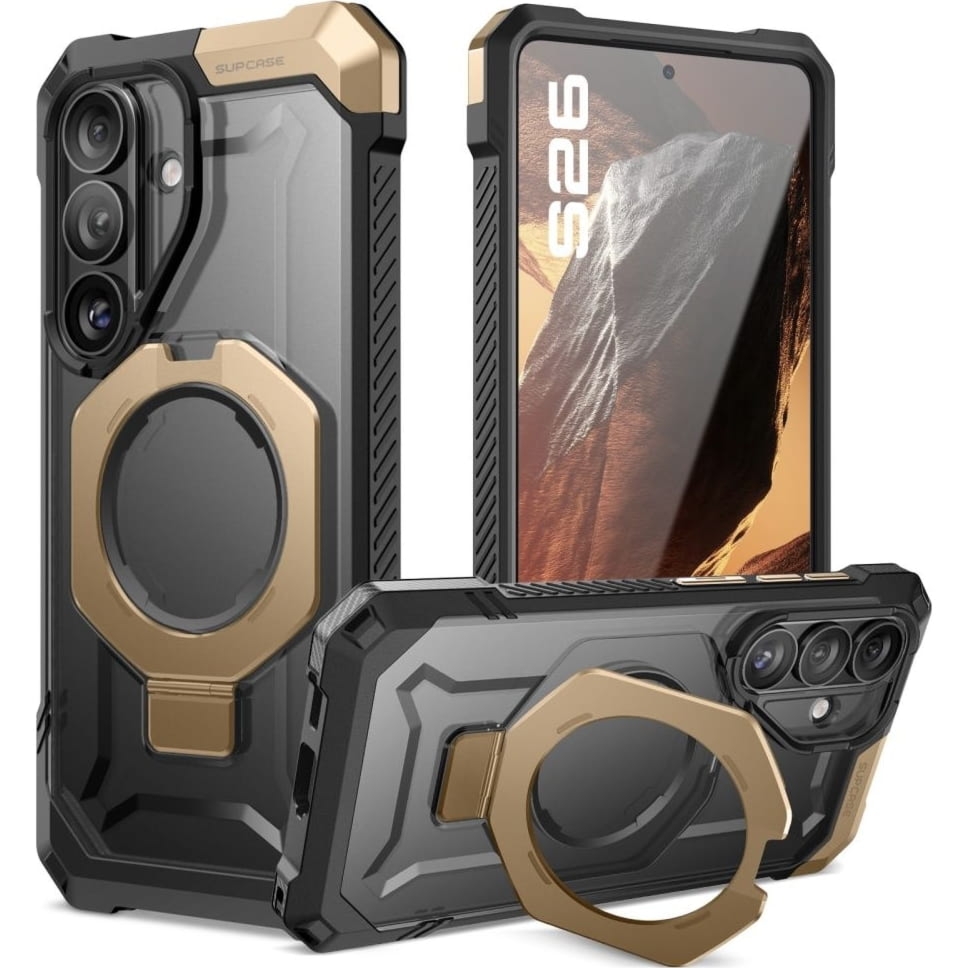 Etui pancerne Supcase UB Grip MagSafe do Galaxy S26, szaro-przezroczysto-złote