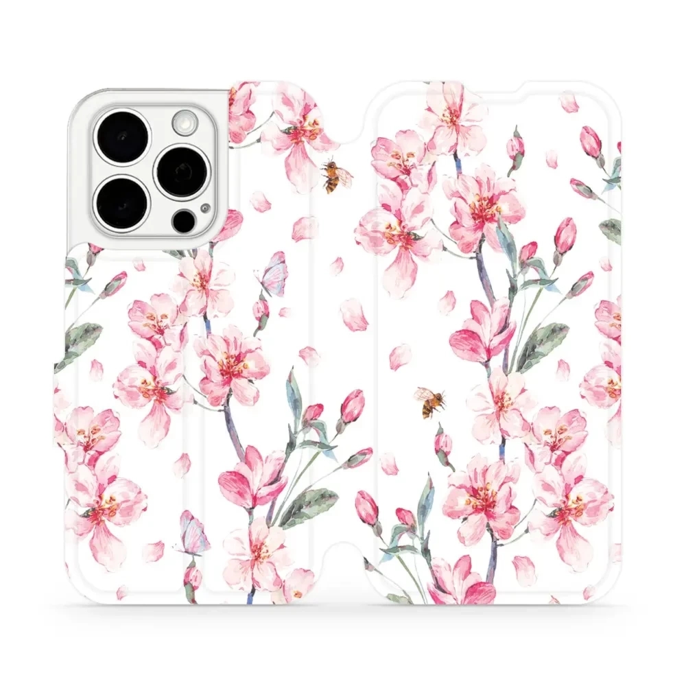 Etui z klapką do iPhone 15 Pro, Mobiwear Book, różowa wiosna