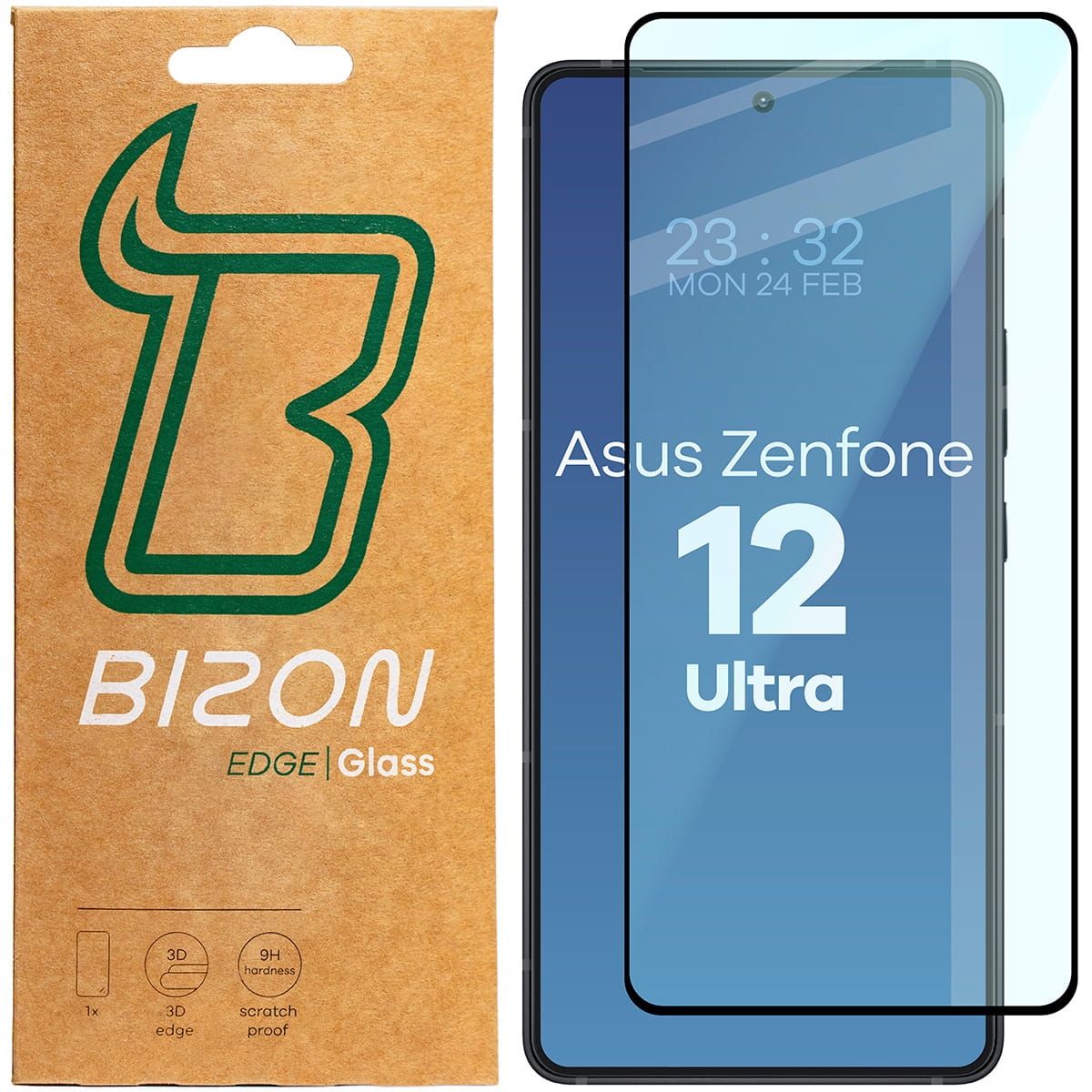 Image of Szkło hartowane Bizon Glass Edge 2 do Asus Zenfone 12 Ultra, czarna ramka