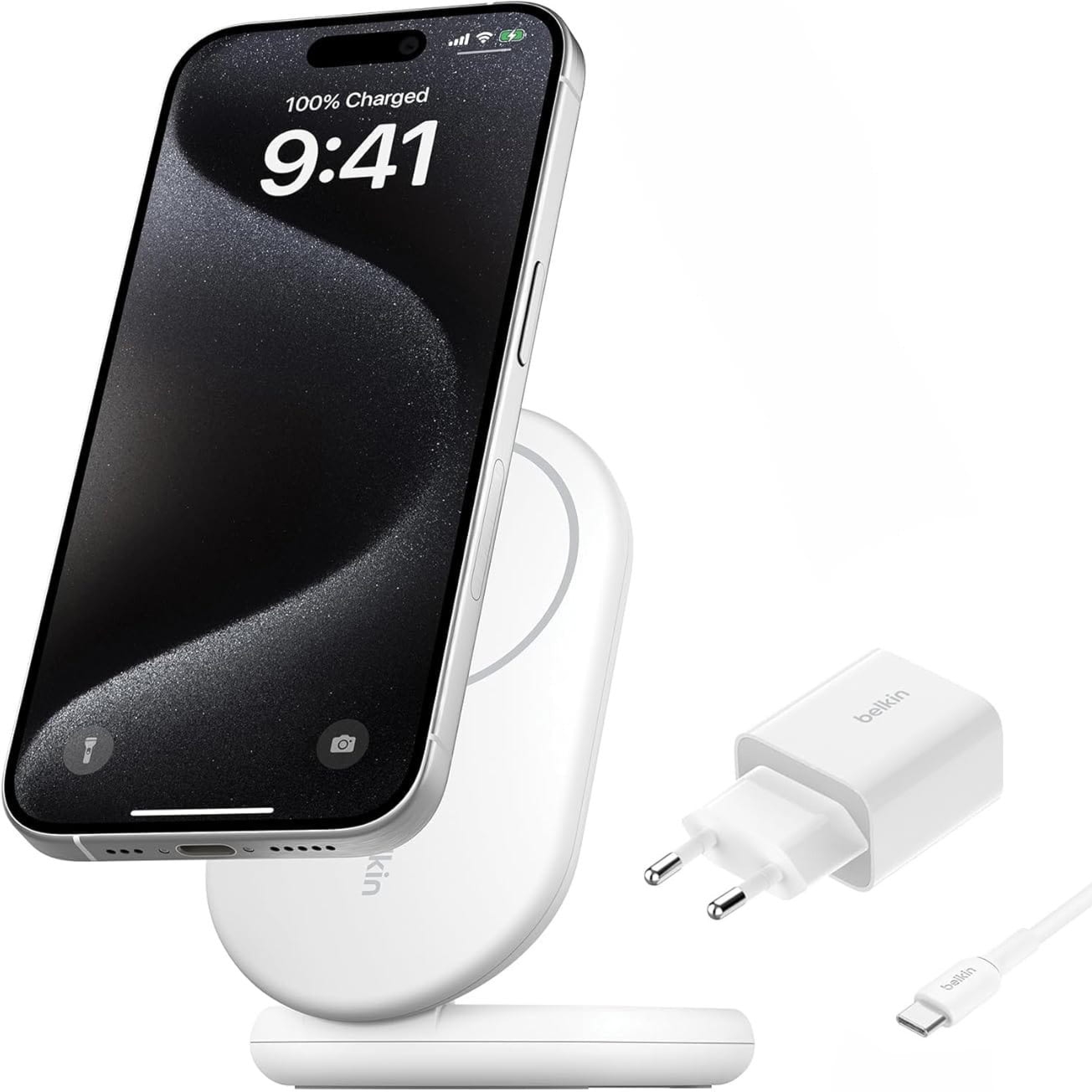 Ładowarka indukcyjna Belkin Boost Foldable Qi2 15W WIB007 dla iPhone z MagSafe +PSU, biała