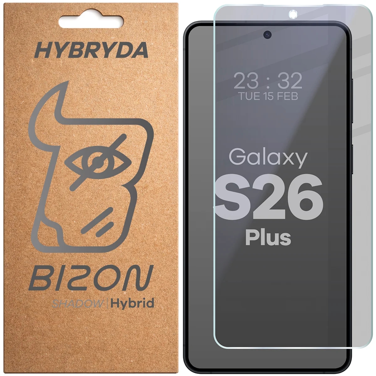 Prywatyzujące szkło hybrydowe Bizon Hybrid Shadow do Galaxy S26 Plus, matowe