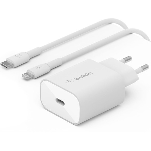 Image of Ładowarka sieciowa Belkin Boost Wall USB-C PD 3.0 PPS 25W + kabel Lightning 1m, biała