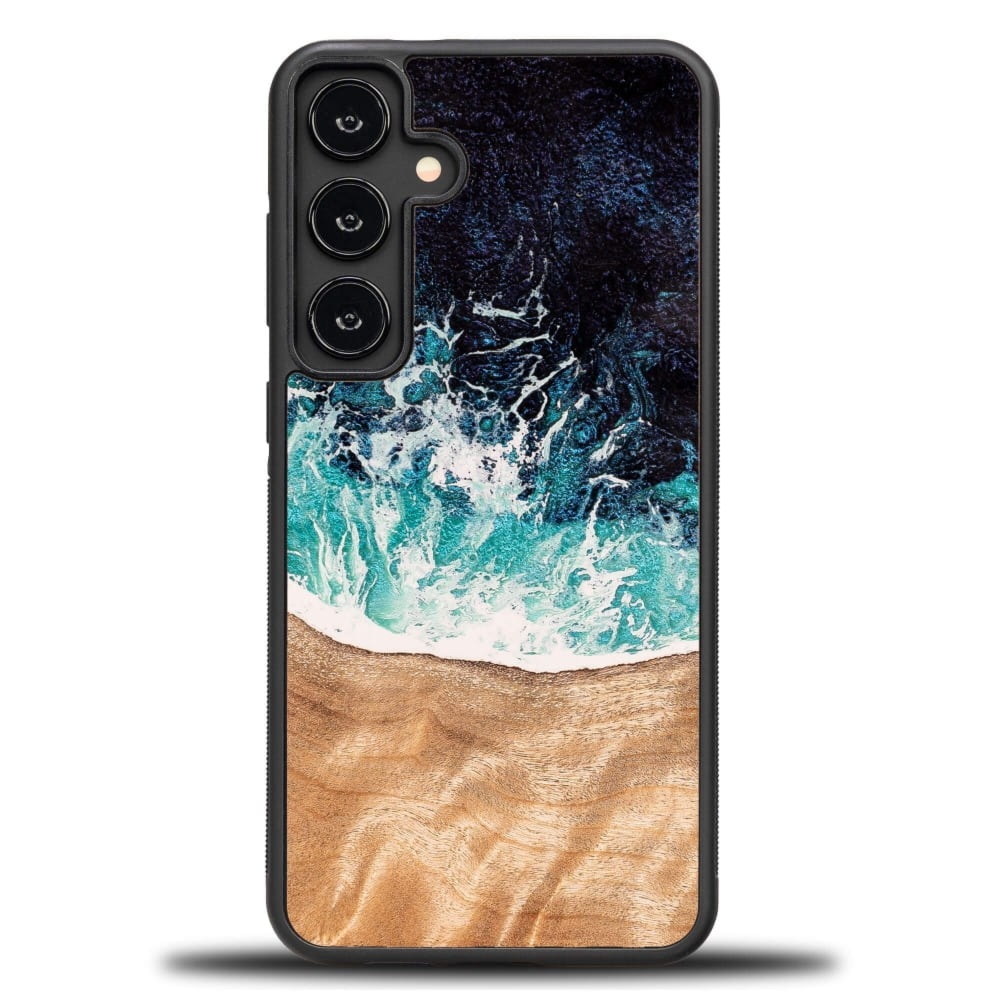 Drewniane etui do Galaxy S24 Plus, Bewood Unique Dream Island, niebiesko-brązowe