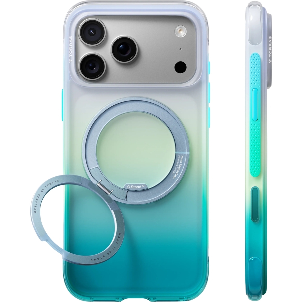 Etui z obrotową podstawką 360° Torras Ostand O3 Air Gradient do MagSafe do iPhone 18 Pro Max / 17 Pro Max, zielono-niebieskie