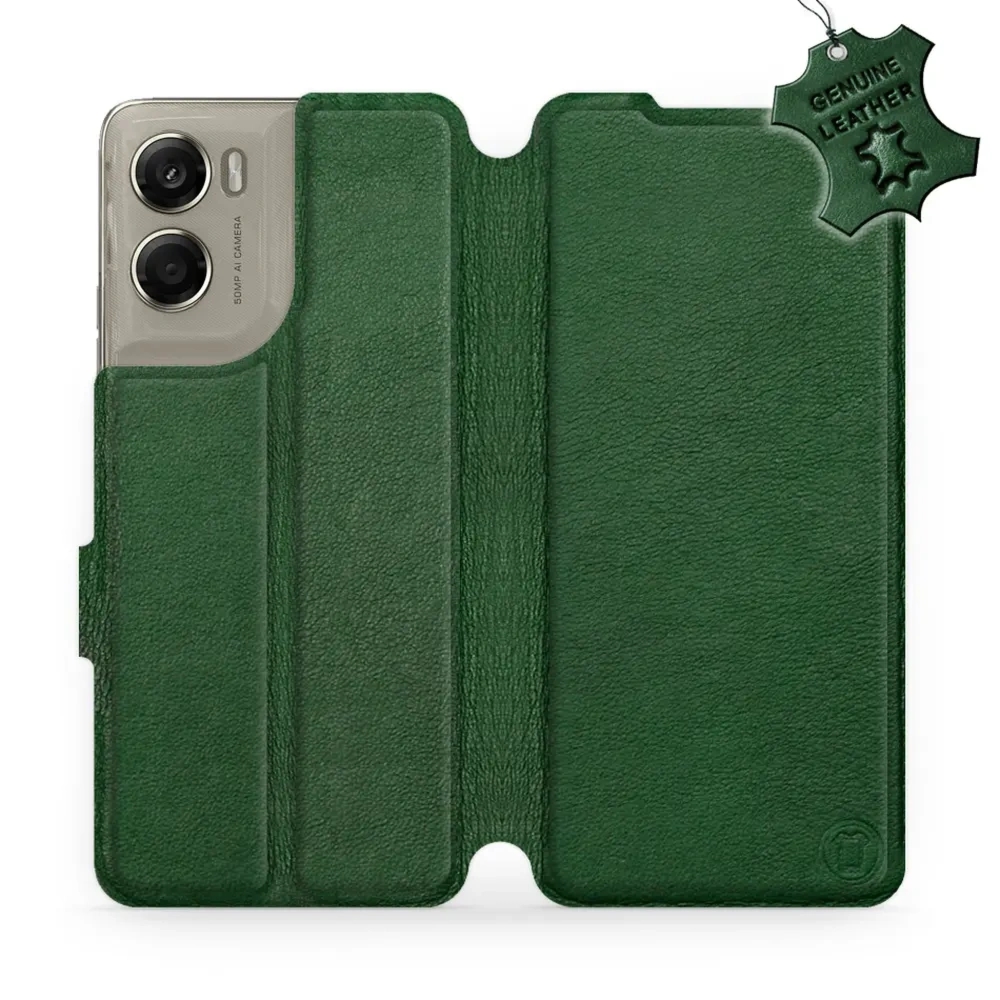 Etui z naturalnej skóry do Motorola Moto G06 4G / Motorola Moto G06 Power 4G, Mobiwear Leather, zielone