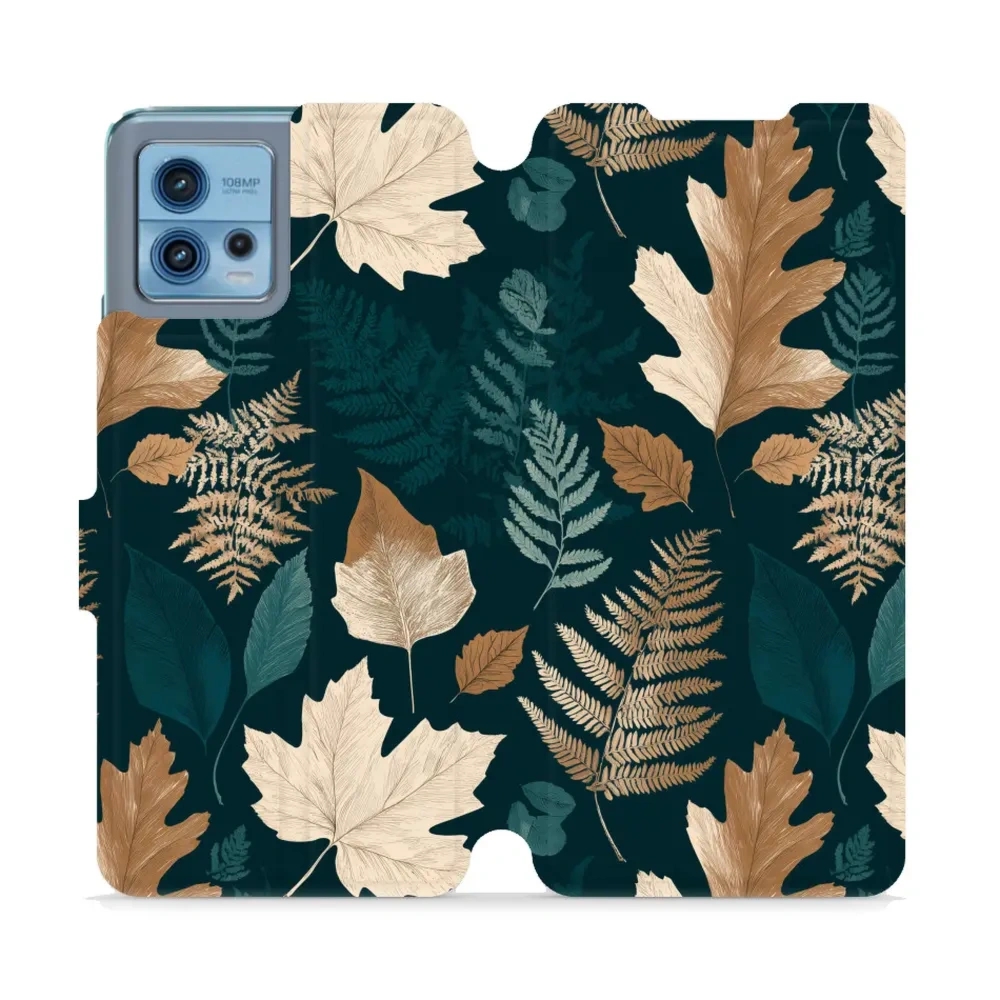 Etui z klapką do Motorola Moto G72, Mobiwear Book, zielnik z liści i paproci