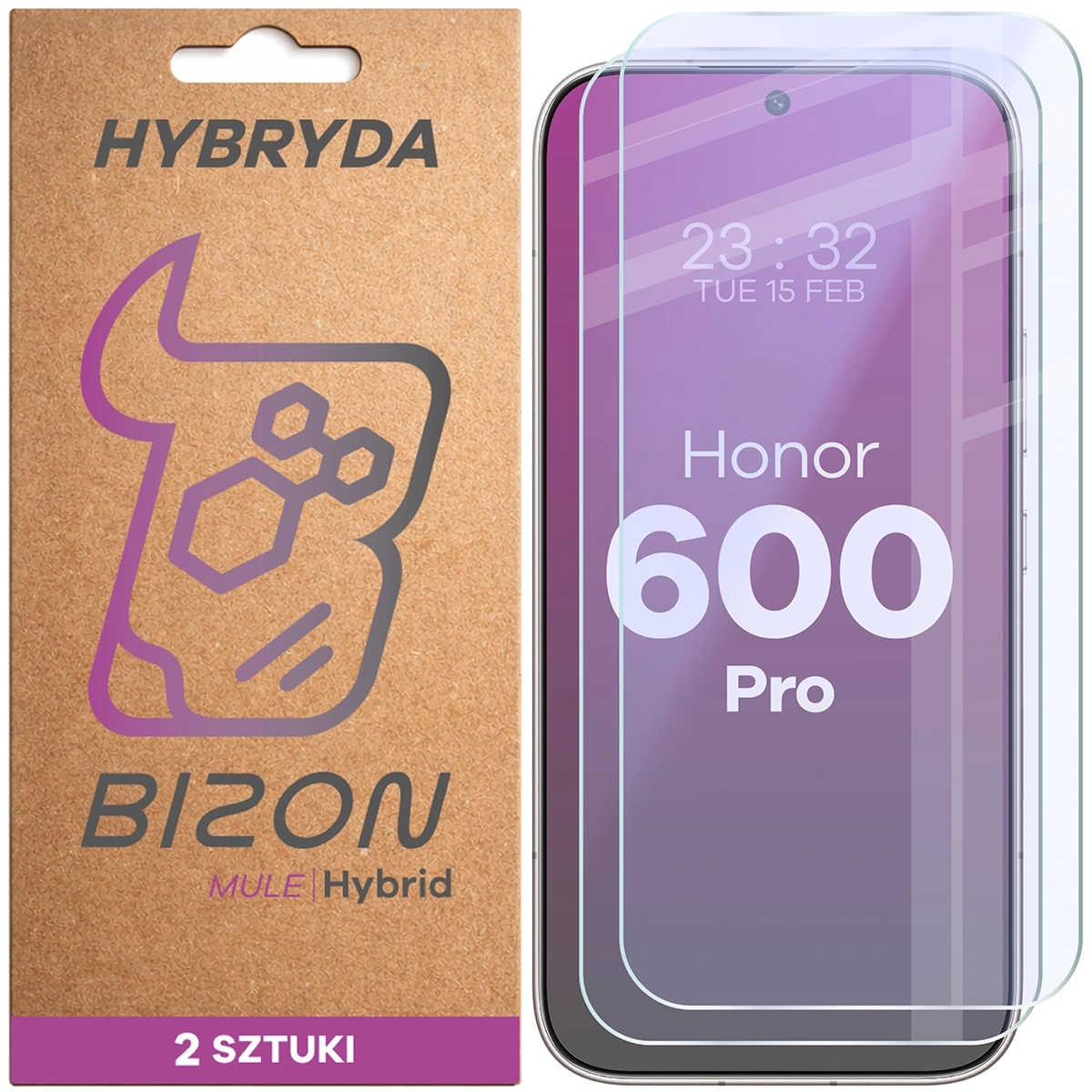 Elastyczne szkło hybrydowe Bizon Hybrid Mule Duo do Honor 600 5G, 2 sztuki
