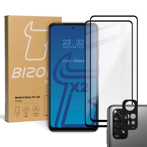 Image of Szkło hartowane Bizon Glass Edge - 2 sztuki + ochrona na obiektyw, Redmi Note 11s 4G