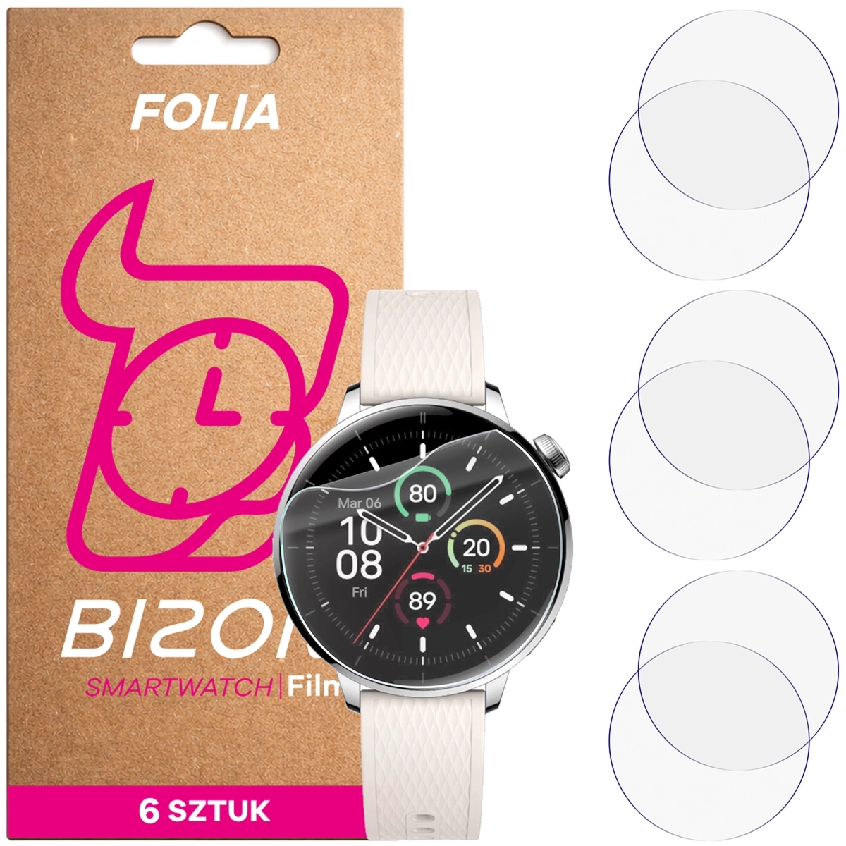 Folia ochronna na ekran zegarka Bizon Watch Film HydroFlex do OnePlus Watch 3 43 mm, 6 sztuk