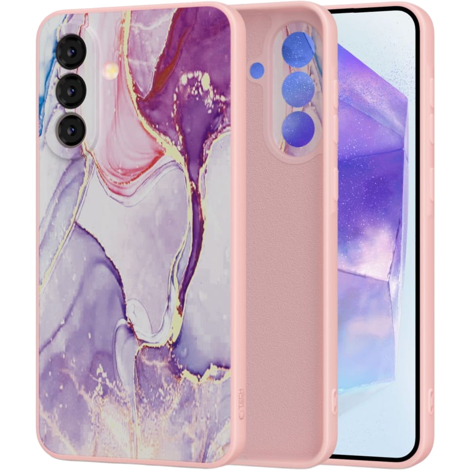 Etui silikonowe Tech-Protect Icon do Galaxy A57 5G, różowe z marmurowym wzorem