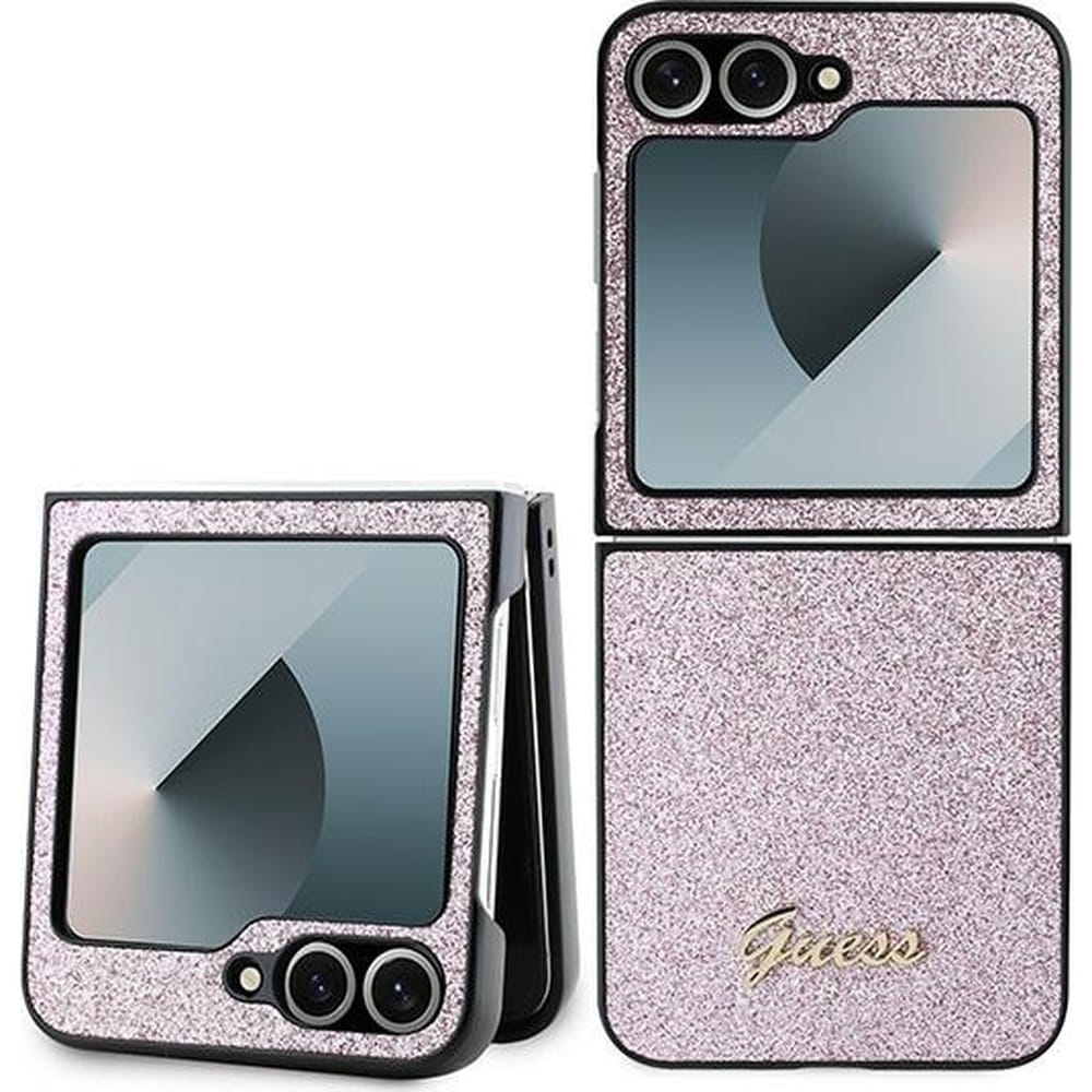 Image of Etui Guess Hardcase Glitter Script do Galaxy Z Flip7 FE / Z Flip6, różowe