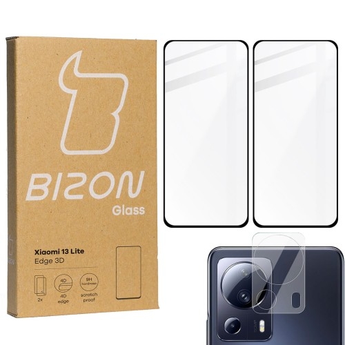 Image of 2x Szkło + szybka na aparat BIZON Edge 3D do Xiaomi 13 Lite