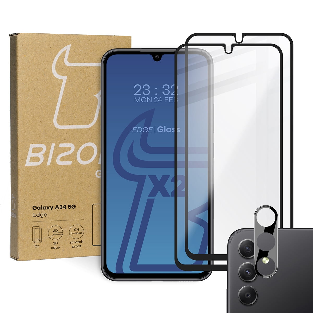 Image of 2x Szkło + szybka na aparat Bizon Edge 2 Pack do Galaxy A34 5G