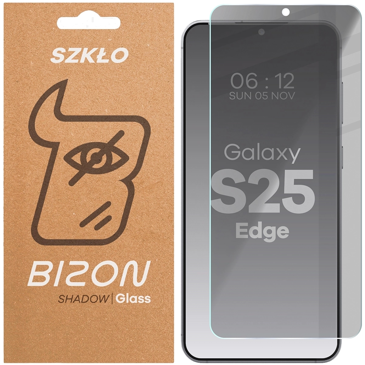 Prywatyzujące szkło hartowane Bizon Glass Clear Shadow do Samsung Galaxy S26 Plus / S25 Edge, przyciemniane