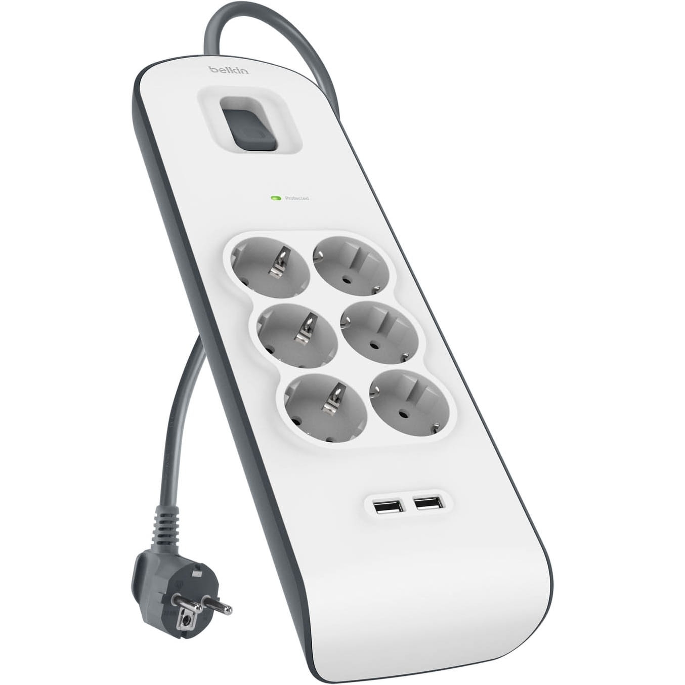 Image of Listwa antyprzepięciowa do 650J Schuko Belkin Connect BSV604VF2M-V2, 6x AC EU Schuko + 2x USB-A