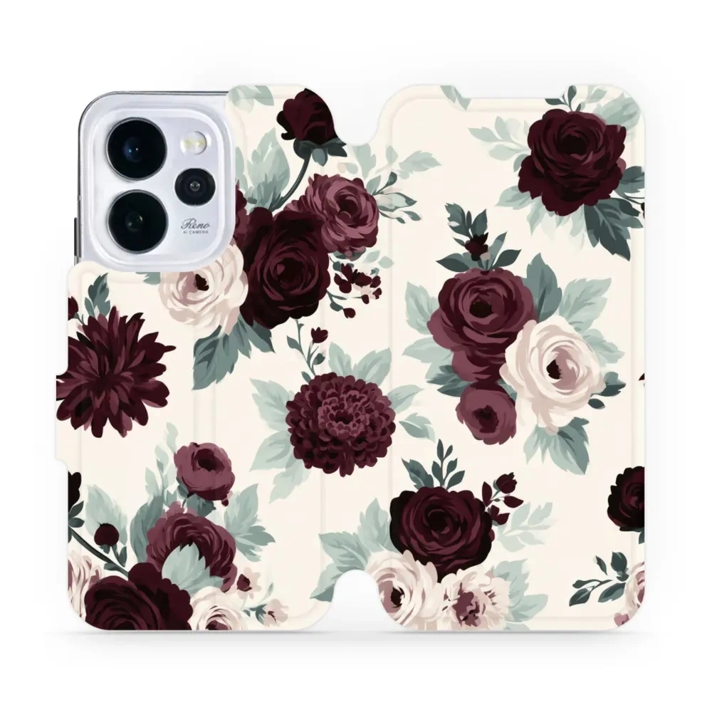 Etui z klapką do OPPO Reno15 Pro, Mobiwear Book, róże z szałwią na kremie