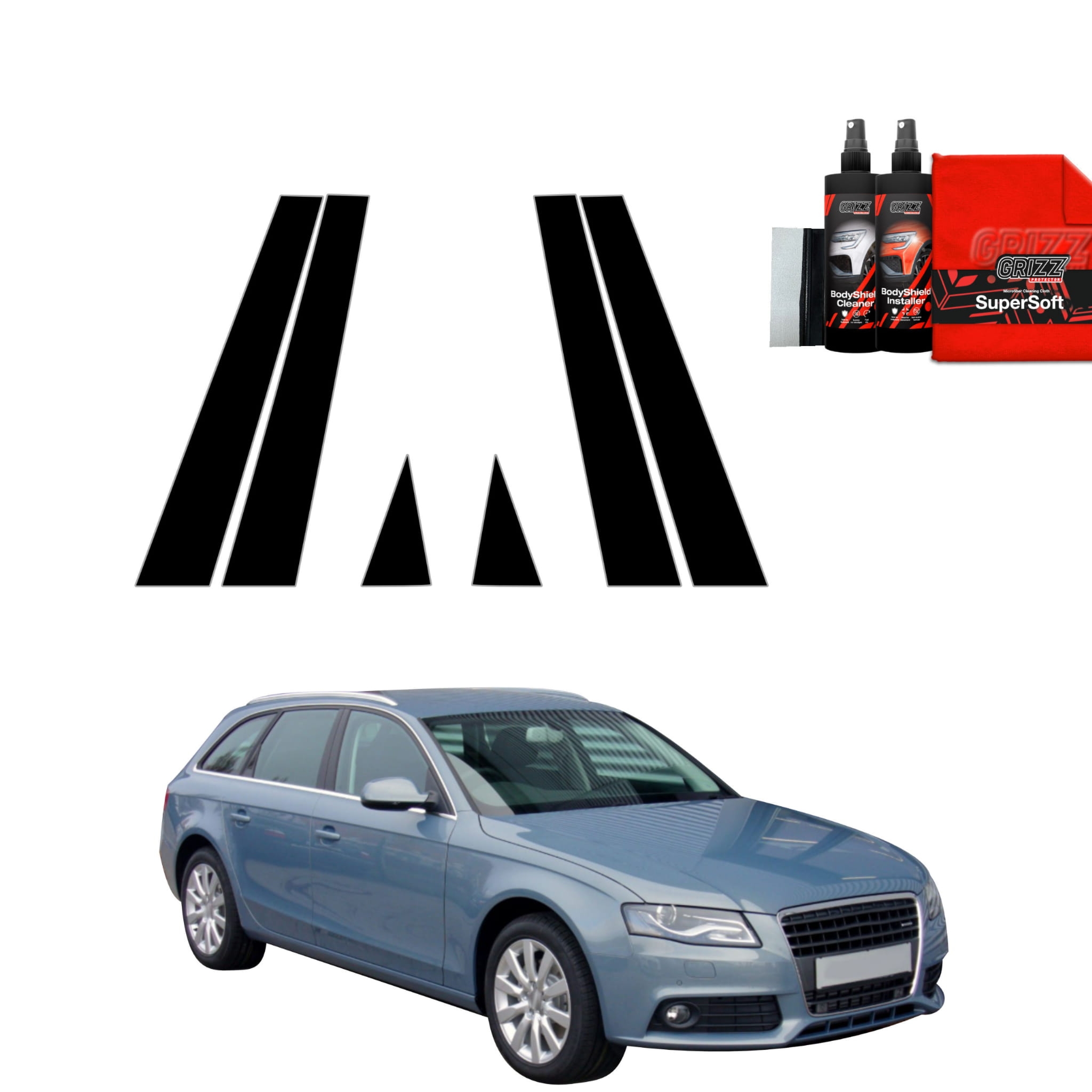 6w1 Czarna folia Grizz Protector na słupki do Audi A4 B8 Avant (2007-2011)