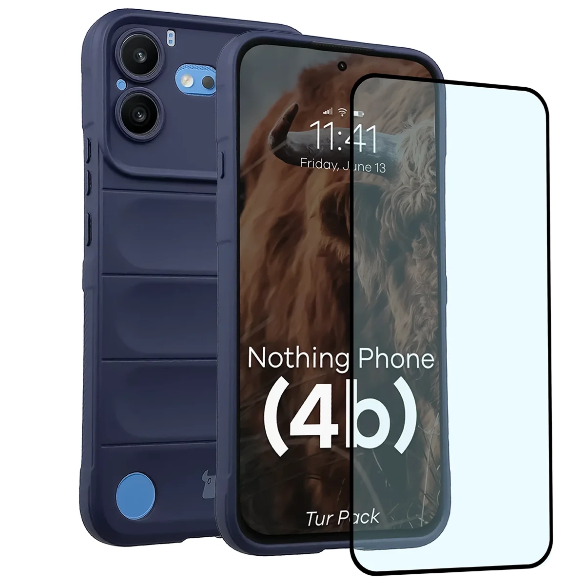 Pancerne etui + szkło hartowane Bizon Tur Pack do Nothing Phone (4b), granatowe