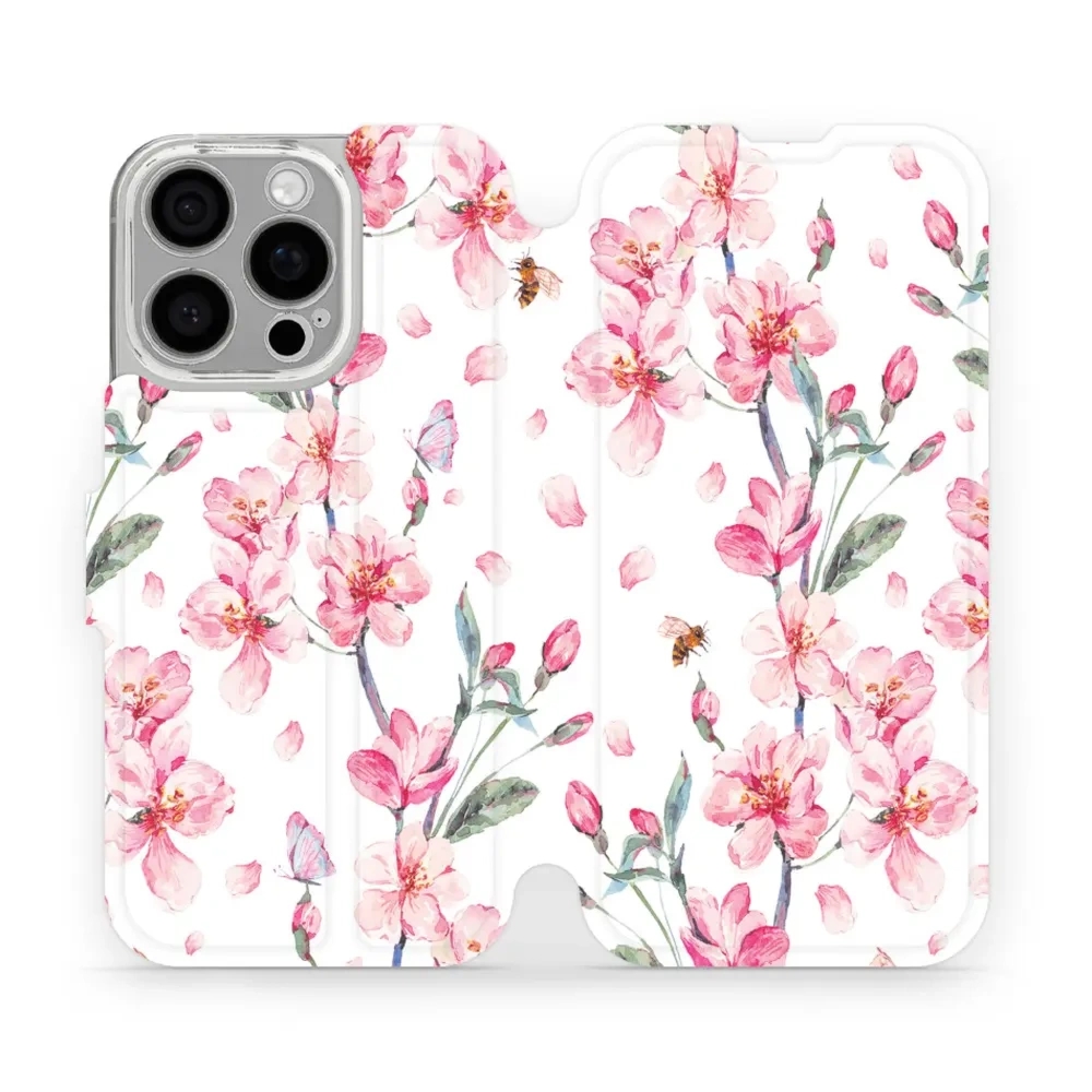 Etui z klapką do iPhone 16 Pro, Mobiwear Book, różowa wiosna