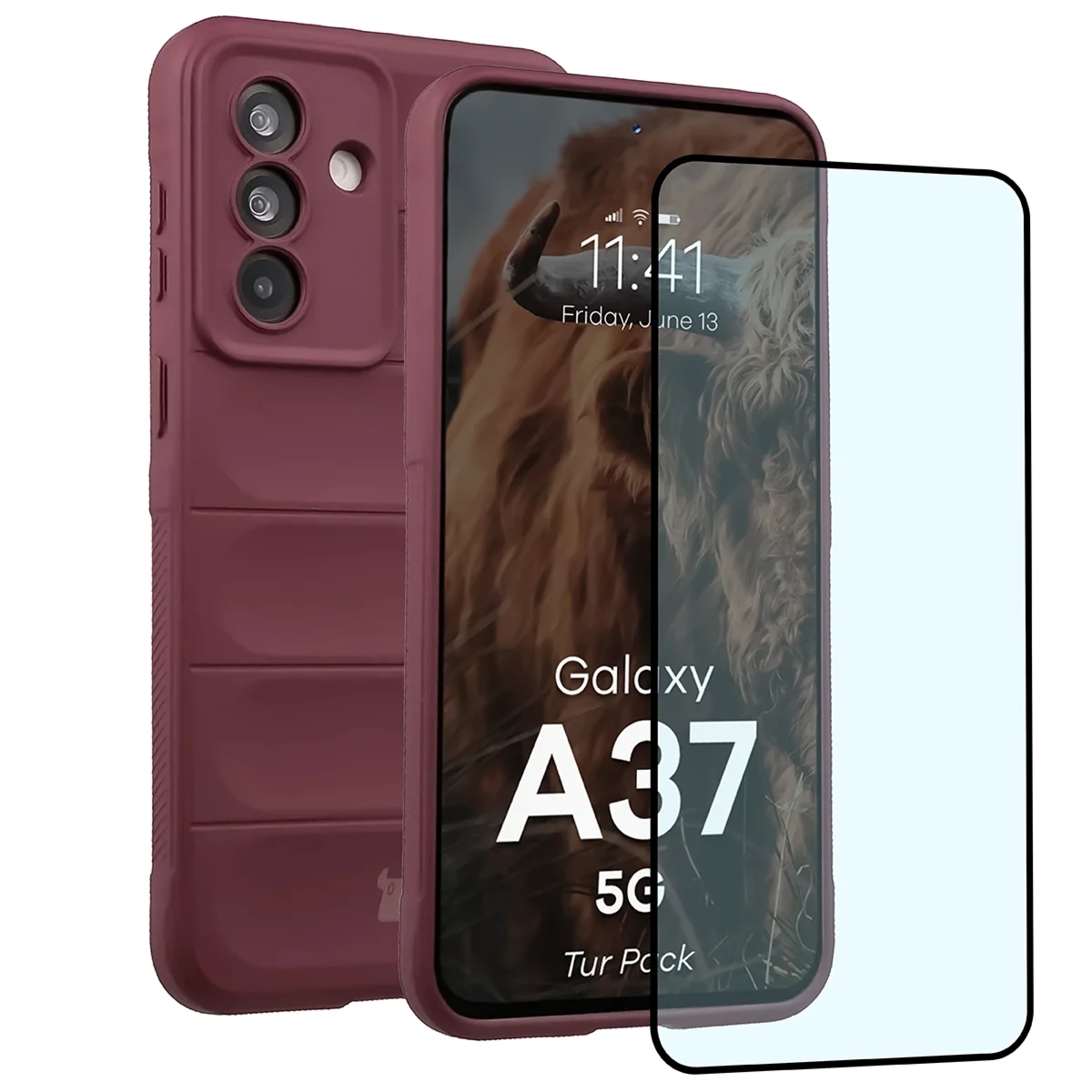 Pancerne etui + szkło hartowane Bizon Tur Pack do Galaxy A37 5G, burgundowe