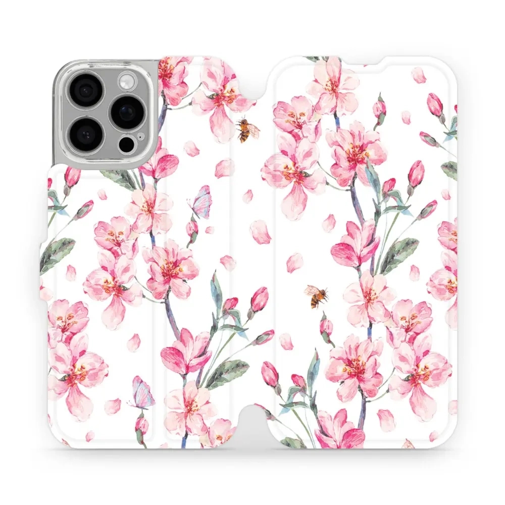 Etui z klapką do iPhone 16 Pro Max, Mobiwear Book, różowa wiosna