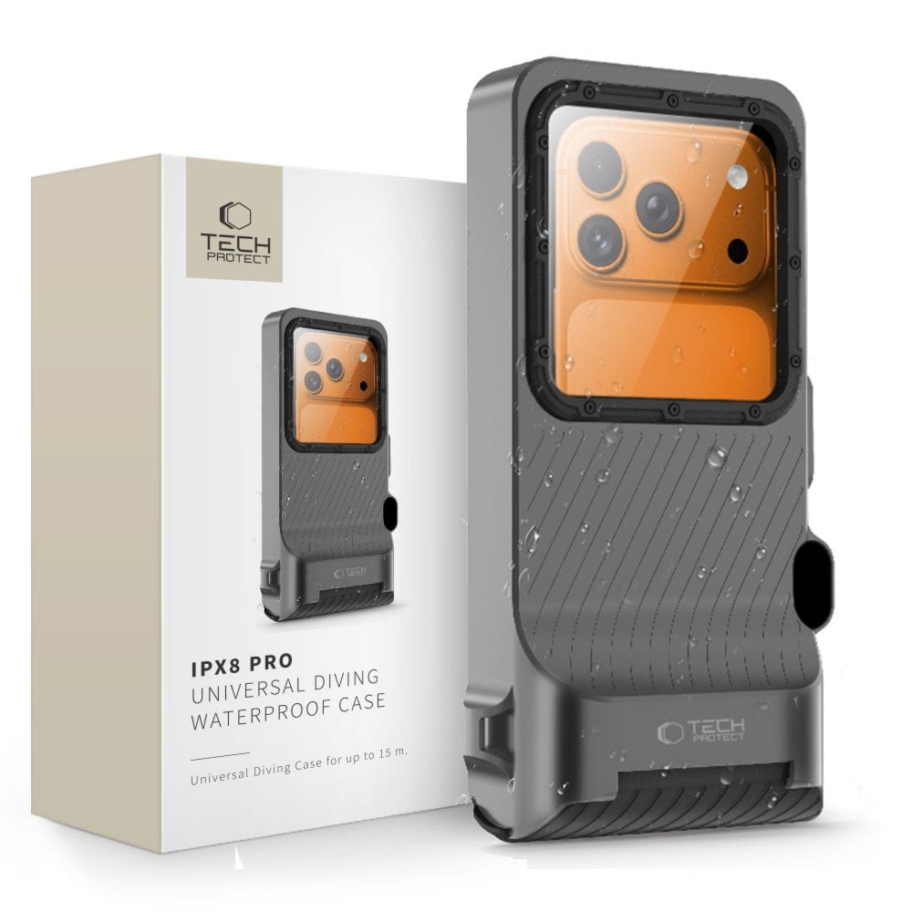 Etui wodoodporne Tech-Protect  IPX8 PRO Universal Diving Waterproof  Case, do telefonu 4,7-6,9″, szaro-czarne