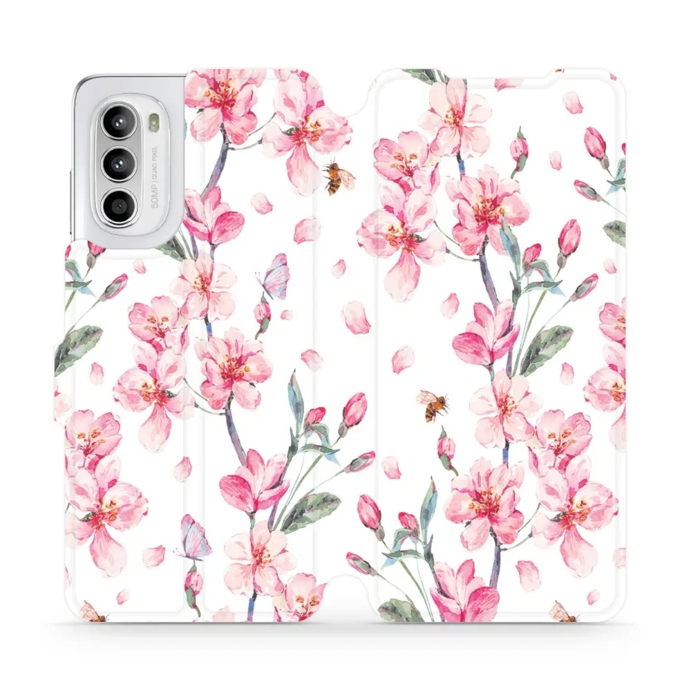 Etui z klapką do Motorola Moto G52, Mobiwear Book, różowa wiosna