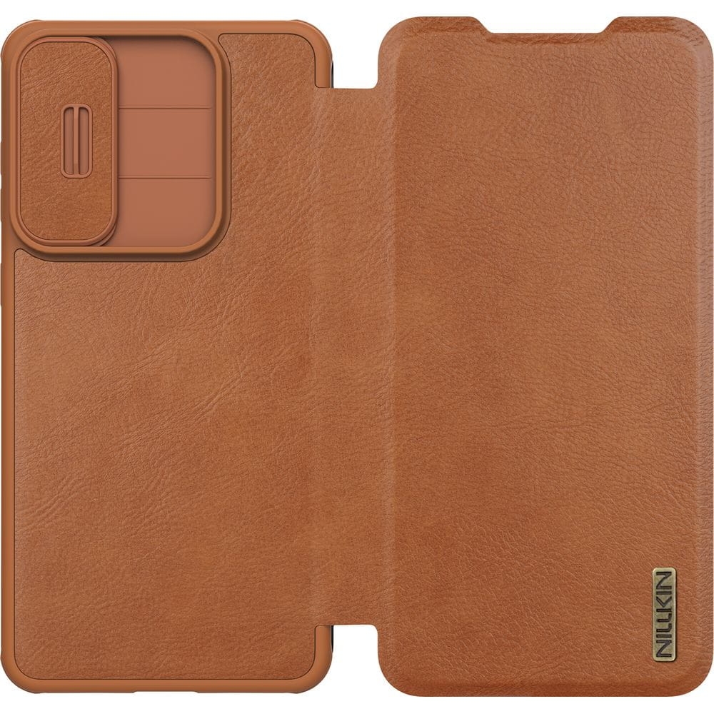 Image of Etui z klapką i ochroną aparatu Nillkin Qin Pro do Galaxy S25 Edge, brązowe