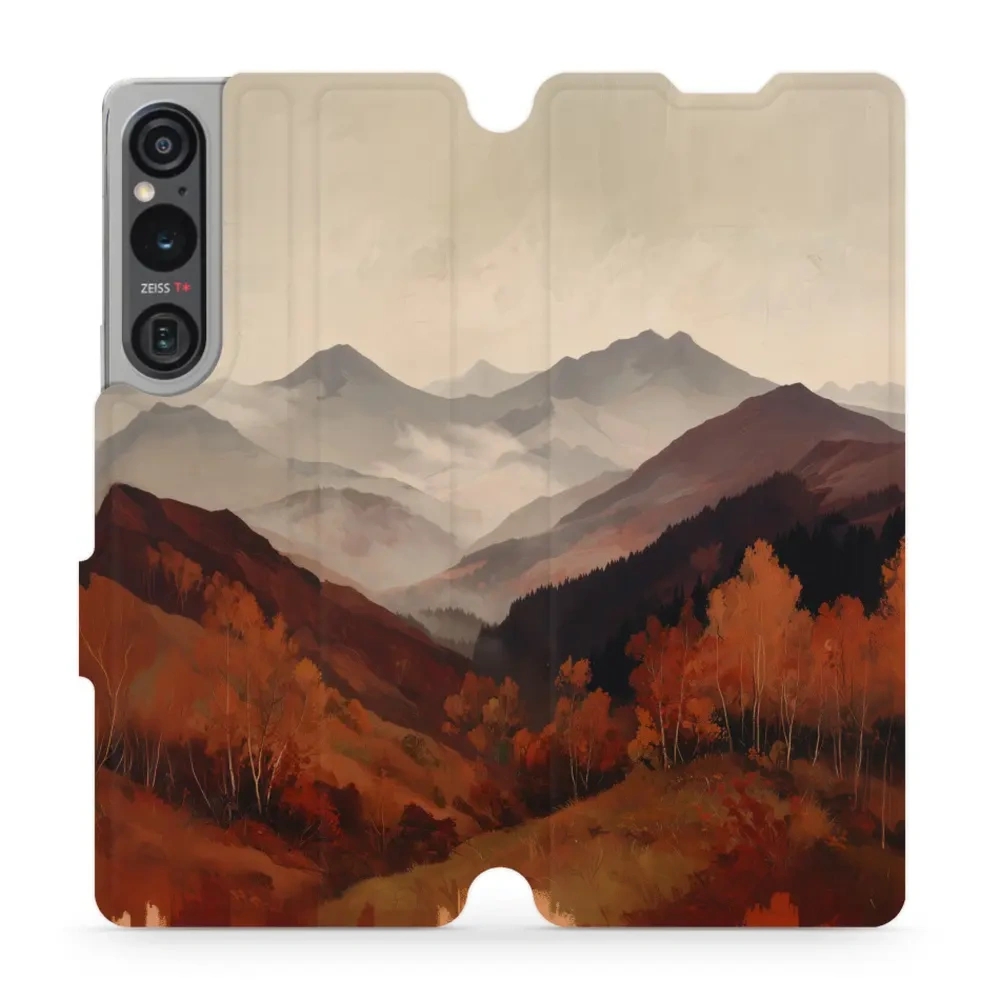 Etui z klapką do Sony Xperia 1 V, Mobiwear Book, mglista dolina w górach