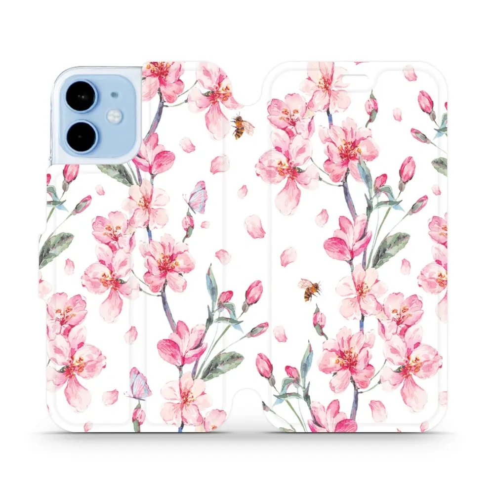 Etui z klapką do iPhone 12 Mini, Mobiwear Book, różowa wiosna