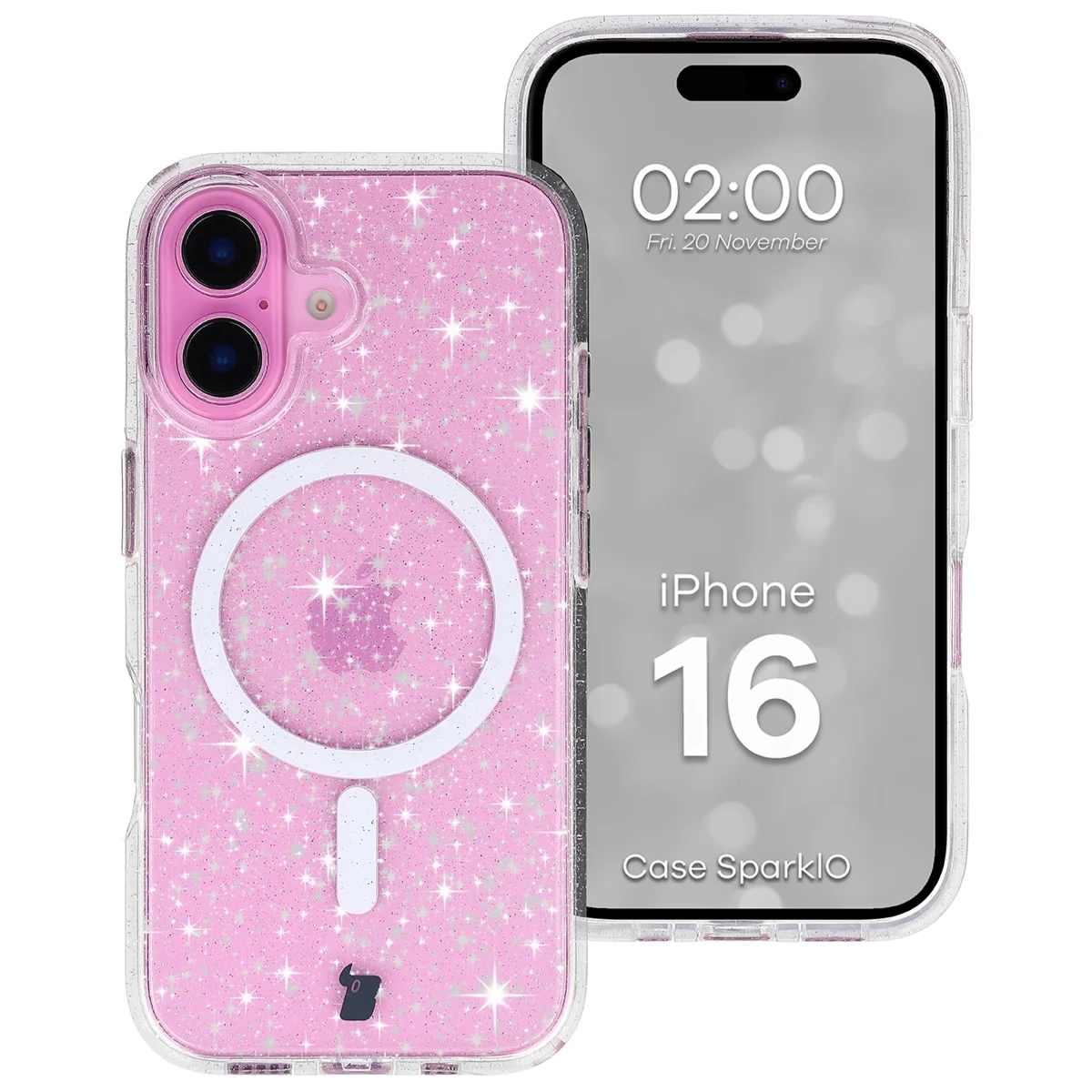 Etui brokatowe z pierścieniem magnetycznym Bizon Case SparklO do iPhone 16, przezroczyste z brokatem