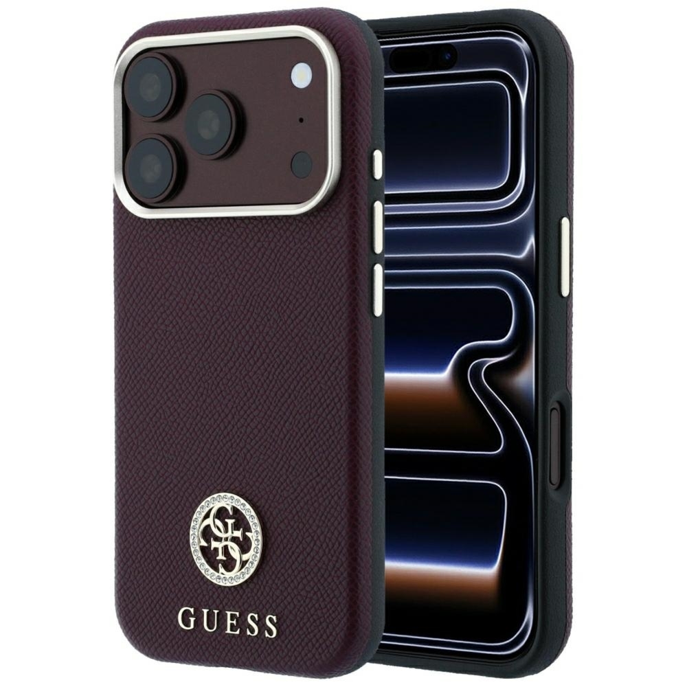 Etui Guess Grained Round Strass Logo do iPhone 18 Pro Max / 17 Pro Max do MagSafe, burgundowe