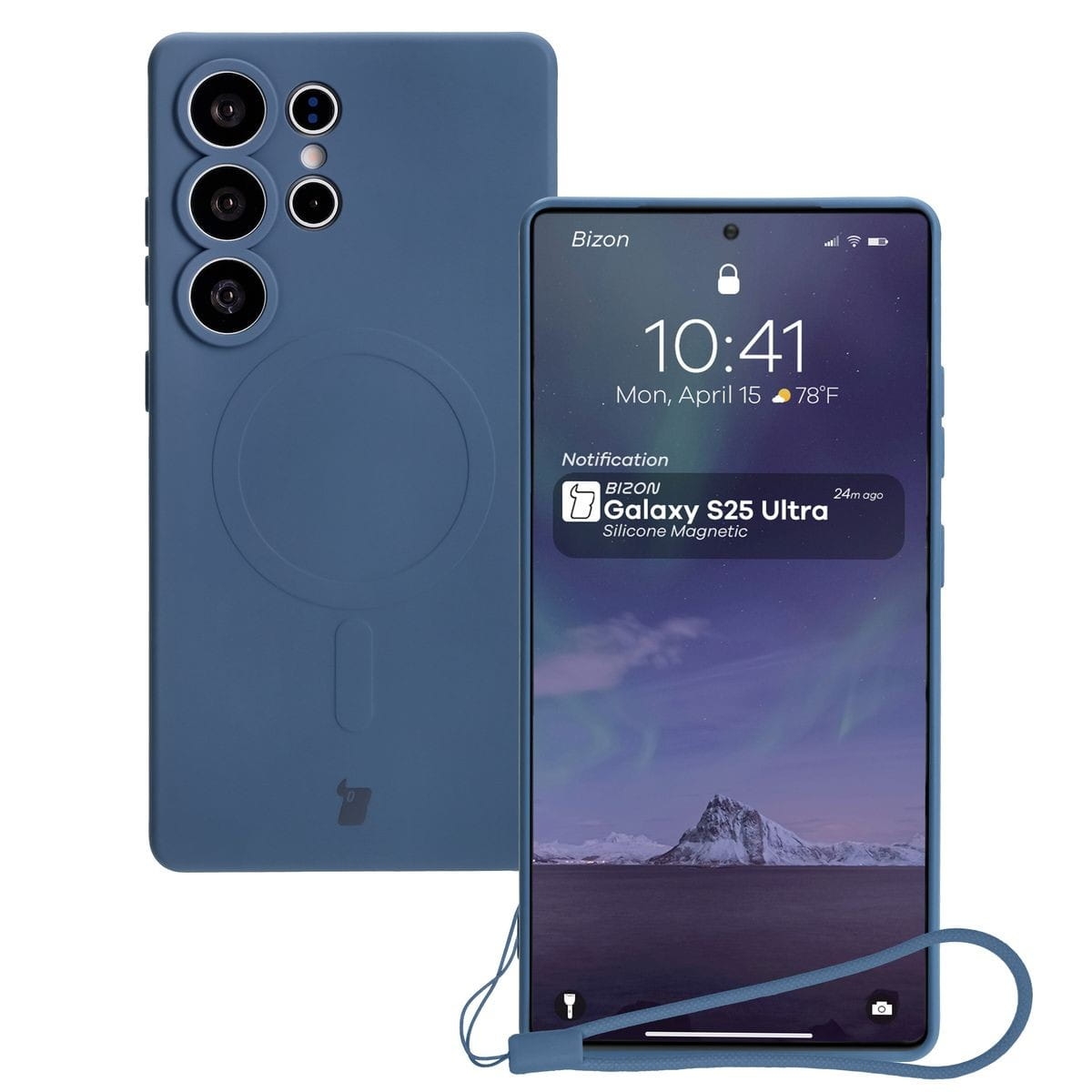 Image of Silikonowe etui z pierścieniem magnetycznym Bizon Case Silicone Magnetic do Galaxy S25 Ultra, granatowe