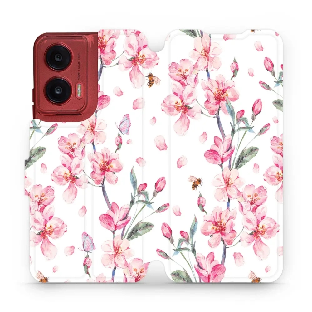 Etui z klapką do Motorola Moto G35 5G, Mobiwear Book, różowa wiosna