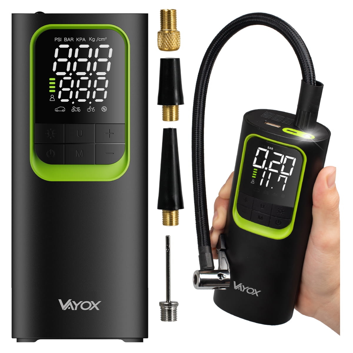 Pompka akumulatorowa Vayox VA0410 z kompresorem i powerbank 8000mAh, czarna