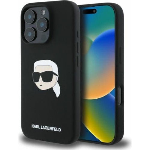 Image of Etui Karl Lagerfeld Hard Case Silicone Karl Head do iPhone 16 Pro Max, czarne