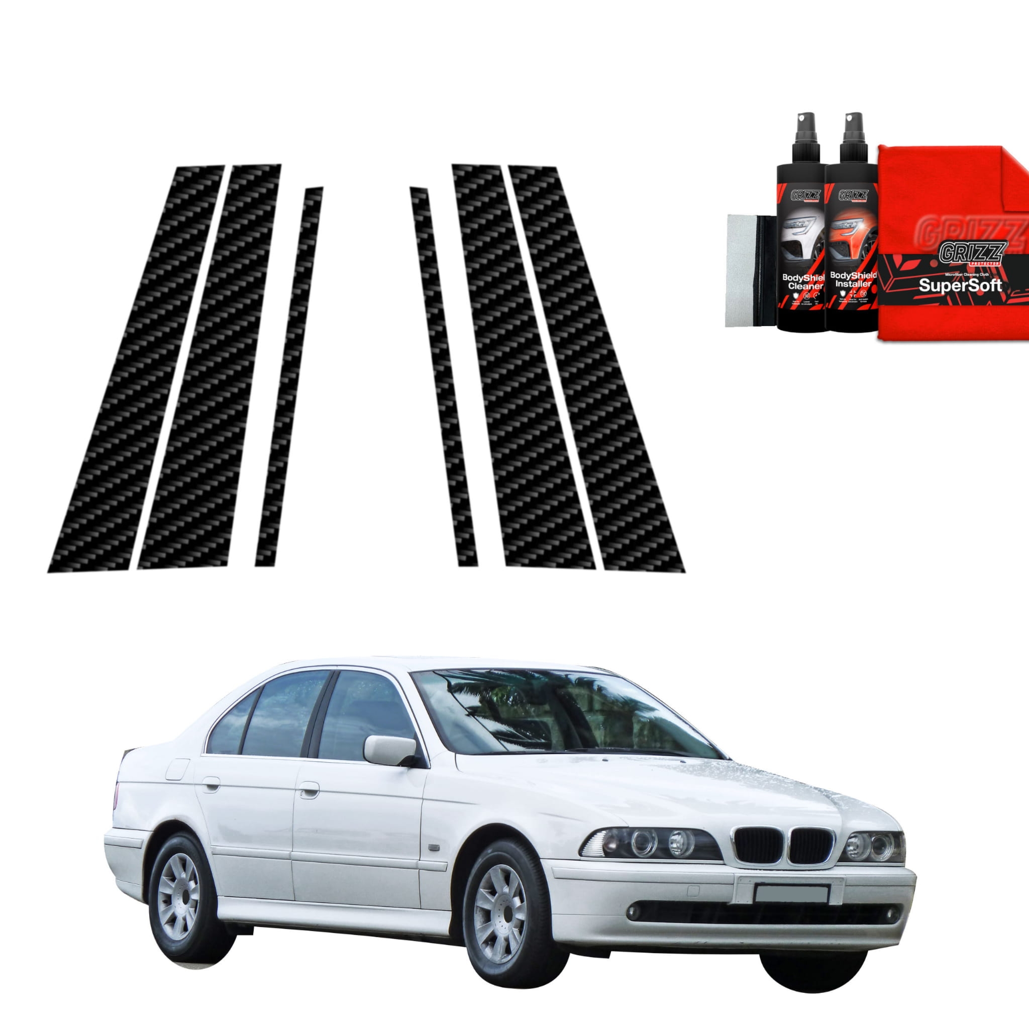 6w1 Folia karbonowa Grizz Protector na słupki do BMW 5 E39 Sedan (1995-2003)