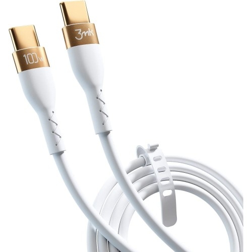 Image of Kabel 3mk Hyper Silicone Cable USB-C do USB-C, 100W, 5A, 2m, biały