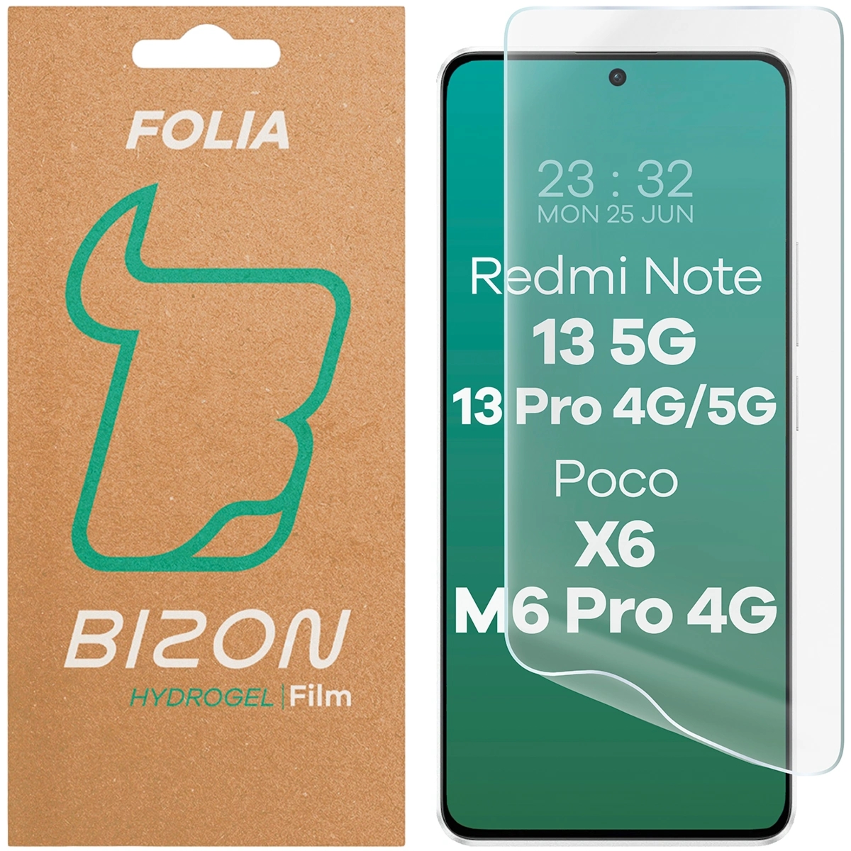 Folia hydrożelowa na ekran Bizon Film Hydrogel Front do Xiaomi POCO X6 / Redmi Note 13 5G / Redmi Note 13 Pro 4G/5G / POCO M6 Pro 4G, 1 sztuka