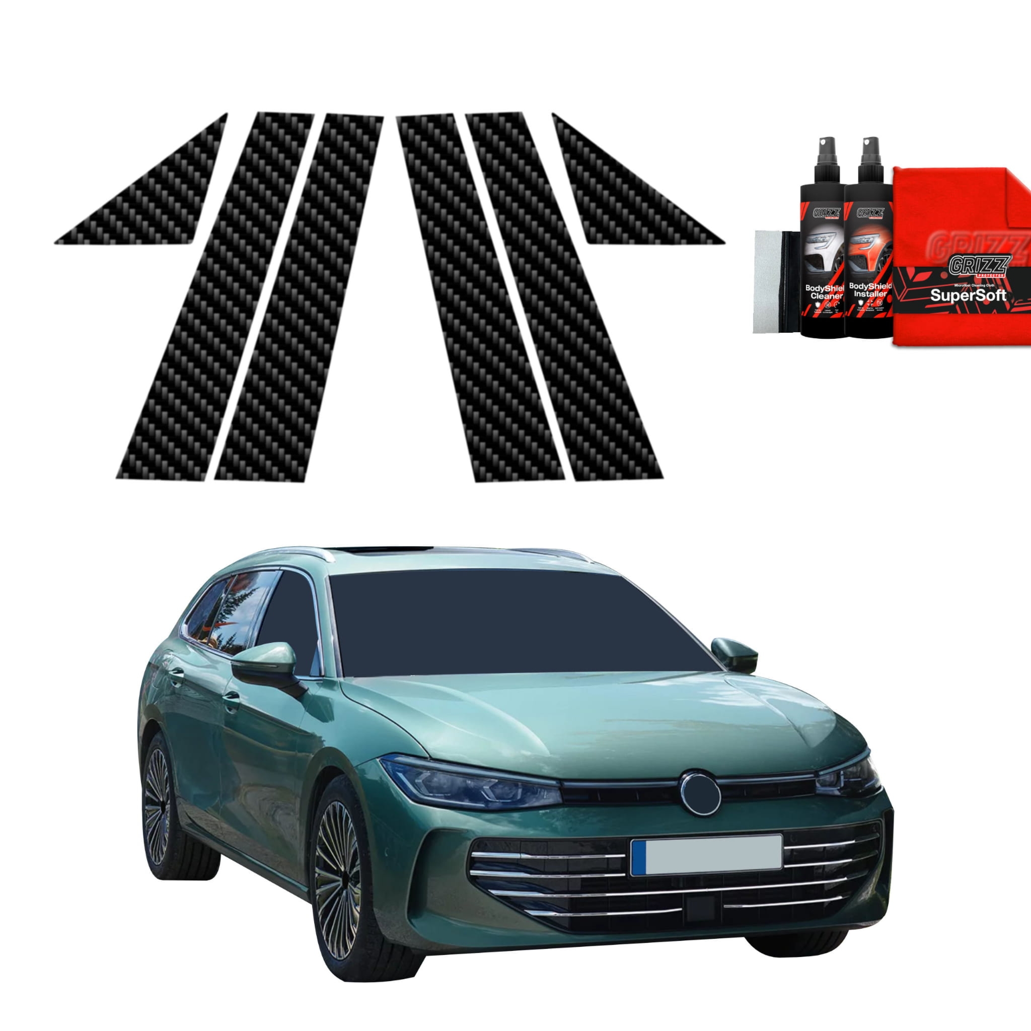6w1 Folia karbonowa Grizz Protector na słupki do Volkswagen VW Passat B9 (2024-2026)