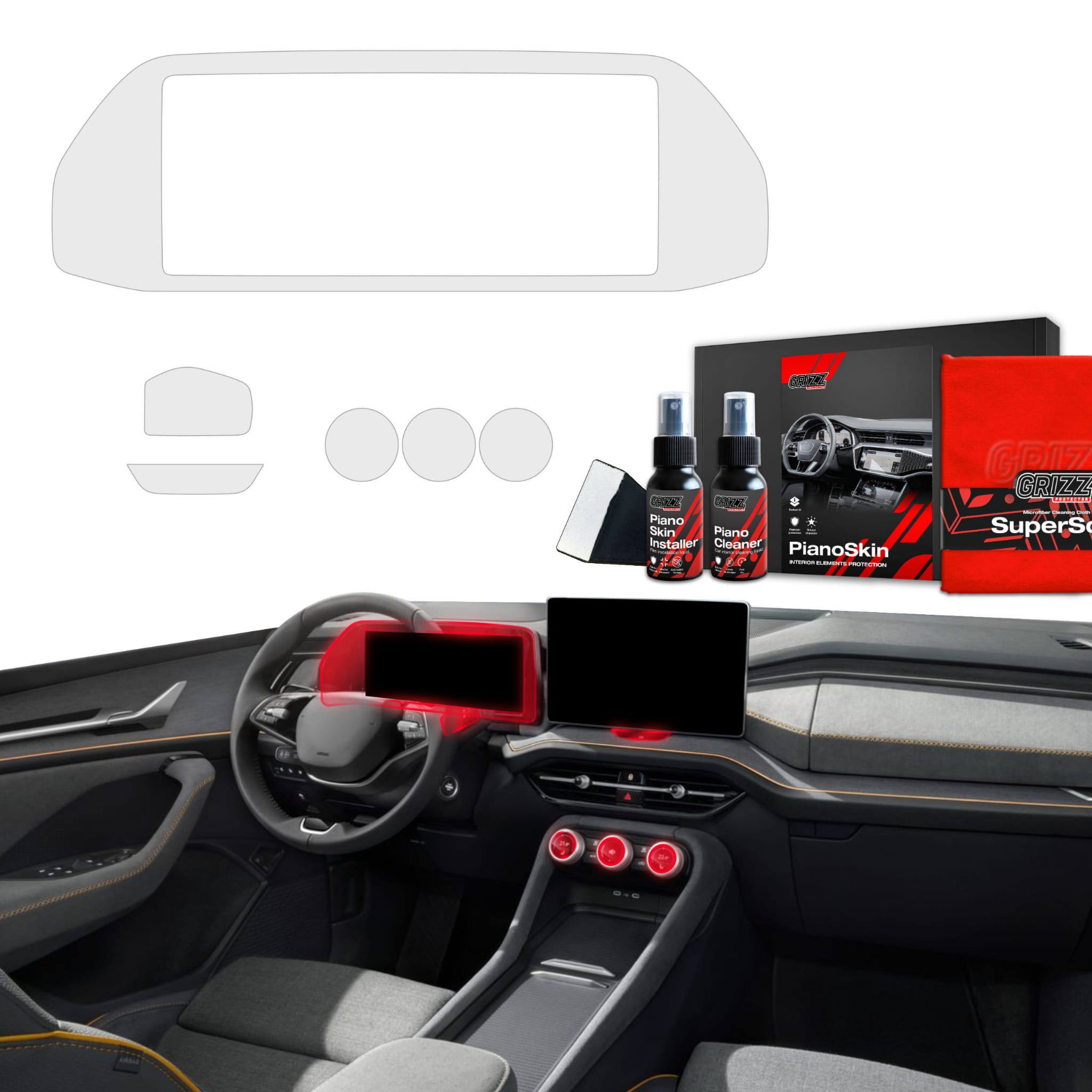 4w1 Folia ochronna Grizz Protector do wnętrza Skoda Kodiaq 2 (2024-2026) Antyodciskowa PianoSkin