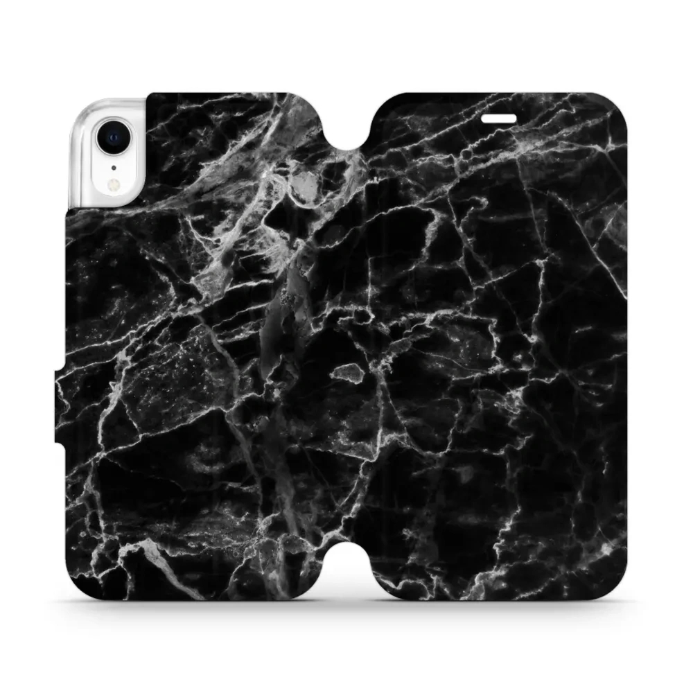Etui z klapką do iPhone Xr, Mobiwear Book, czarny marmur