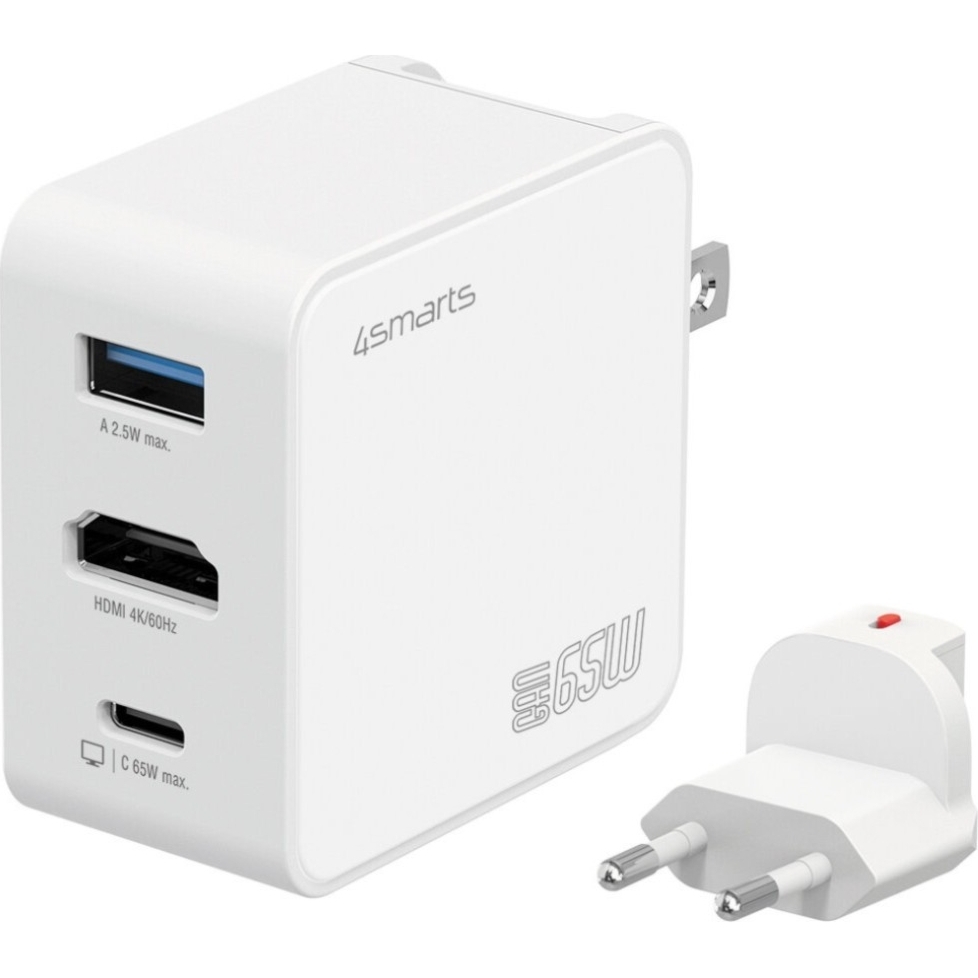 Ładowarka podróżna EU / US, 4smarts Flex, GaN, 65 W, USB-C / USB-A / HDMI, biała