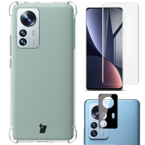 Image of Etui + 2x folia + obiektyw Bizon Case Clear Pack do Xiaomi 12 Pro, przezroczyste