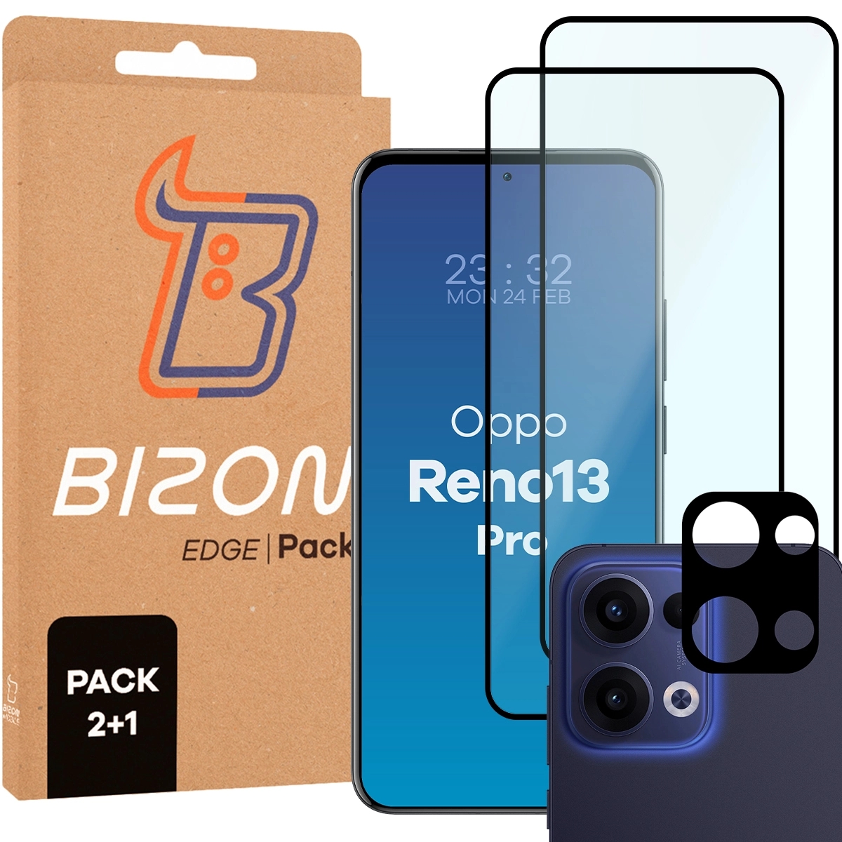 Image of 2x Szkło + szybka na aparat Bizon Edge 2 Pack do Oppo Reno13