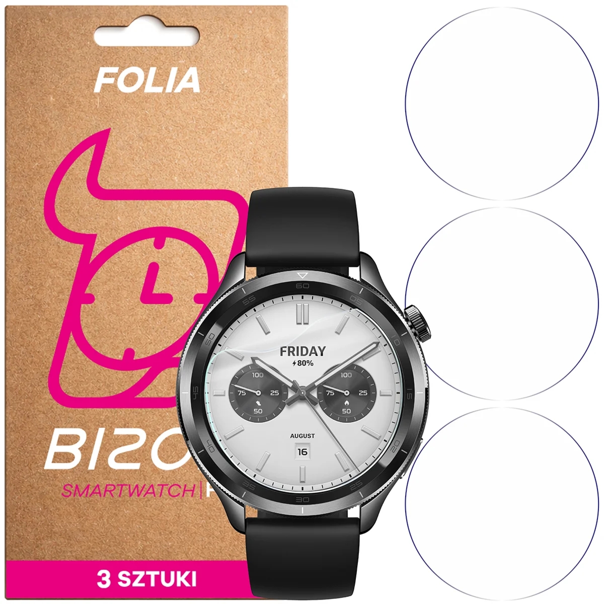 Folia ochronna na ekran zegarka Bizon Watch Film HydroFlex do Xiaomi Watch S4 41 mm, 3 sztuki